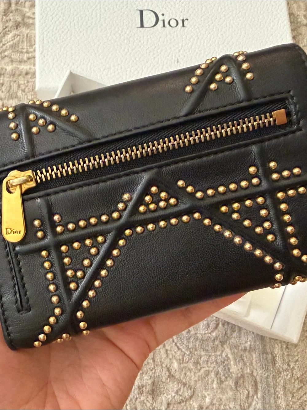 Authentic Dior Diorama Studded Black Leather Long Wallet w/ Box & Saks Receipt
